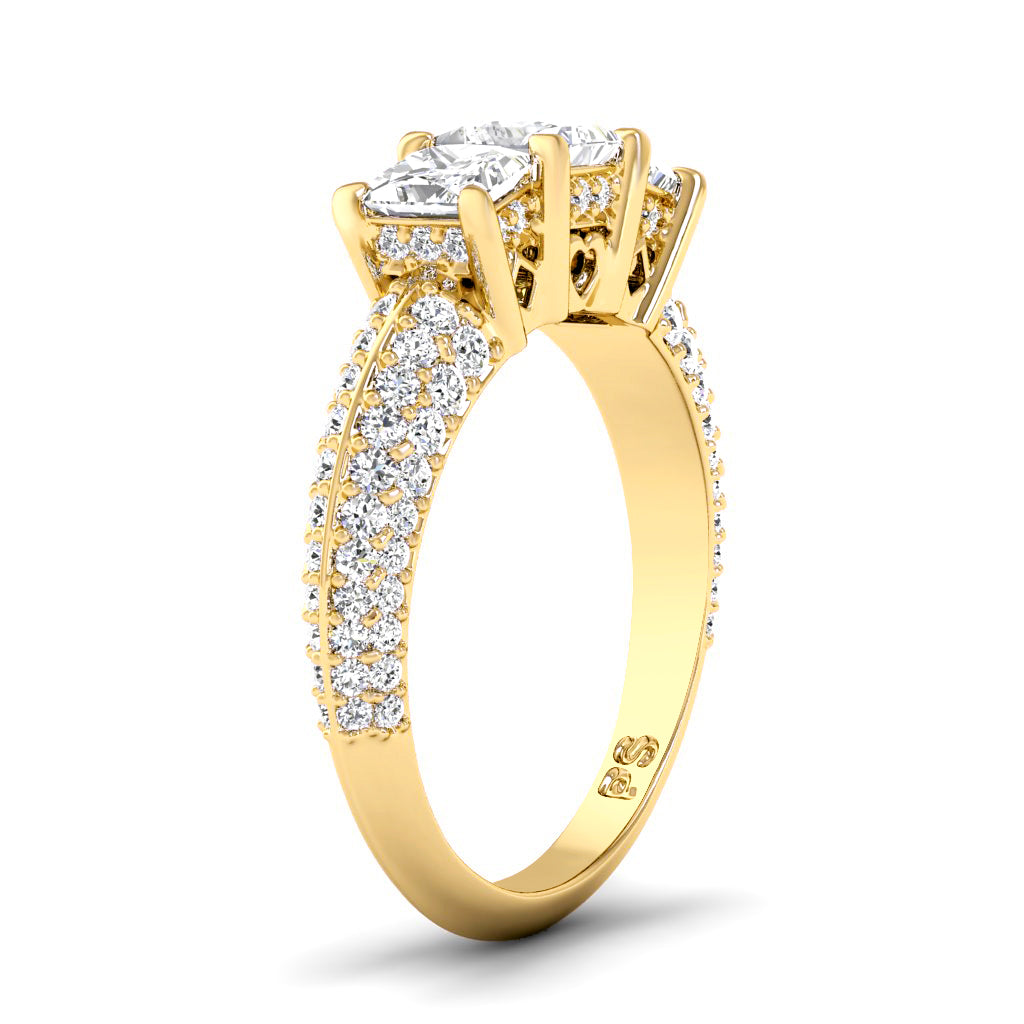 2.25 CT Round & Princess Cut Diamonds - Three Stone Ring