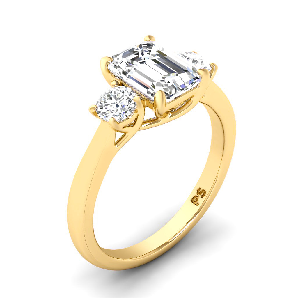 0.95-3.45 CT Round & Emerald Cut Lab Grown Diamonds - Three Stone Ring