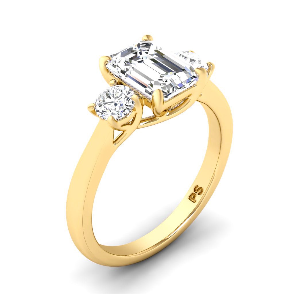 0.95 - 3.45 CT Round & Emerald Cut Lab Grown Diamonds - Three Stone Ring - Primestyle.com