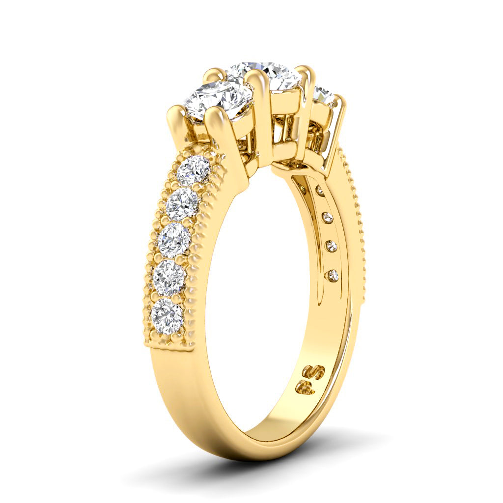 1.30 CT Round Cut Natural Diamonds - Three Stone Rings