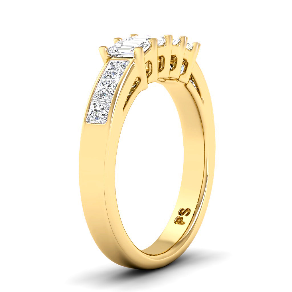 1.10 CT Emerald & Princess Cut Natural Diamonds - Wedding Band