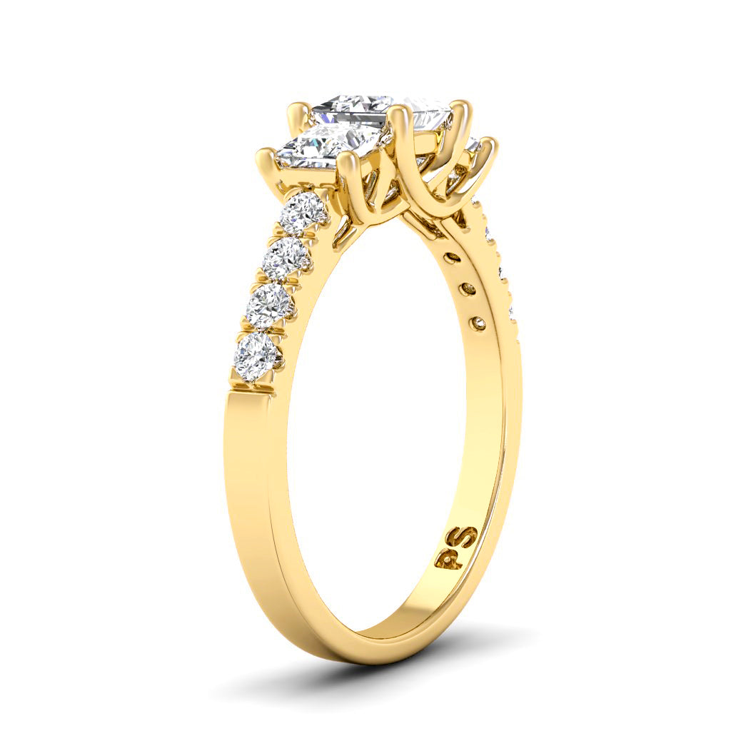 1.10 CT Round & Princess Cut Diamonds - Three Stone Ring