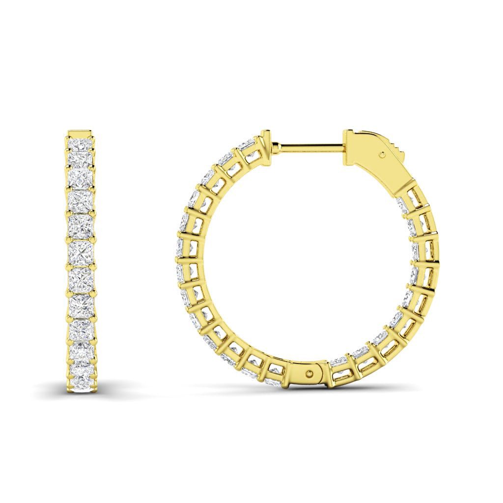 5.50-8.50 CT Princess Cut Natural Diamonds - Hoop And Drop Earrings