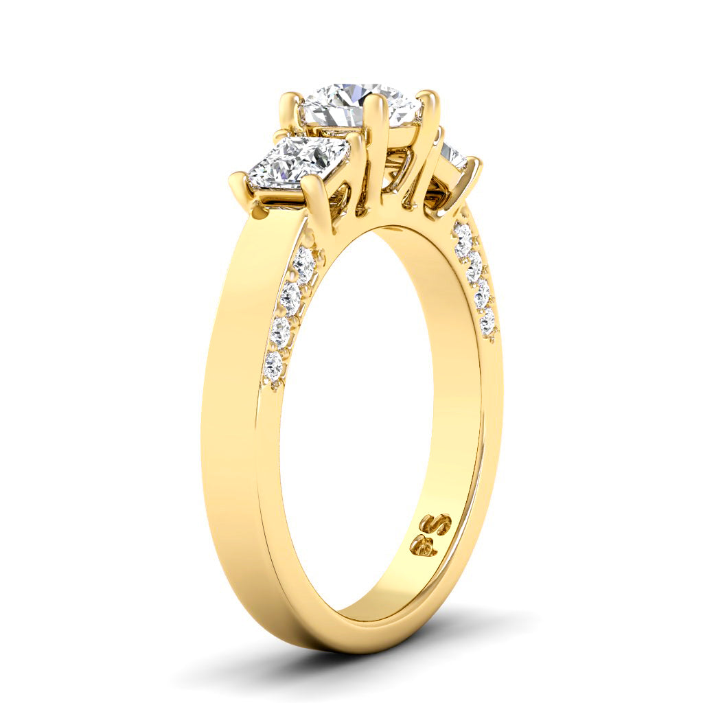 1.30-1.55 CT Round & Princess Cut Lab Grown Diamonds - Three Stone Ring