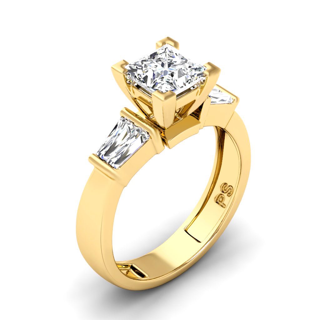 0.75 - 1.90 CT Princess & Taper Cut Natural Diamonds - Engagement Ring - Primestyle.com