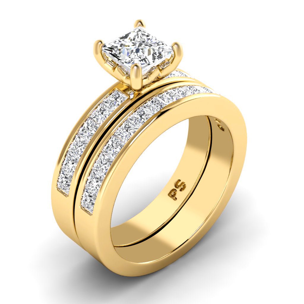 2.10 - 3.25 CT Princess Cut Natural Diamonds - Bridal Set - Primestyle.com