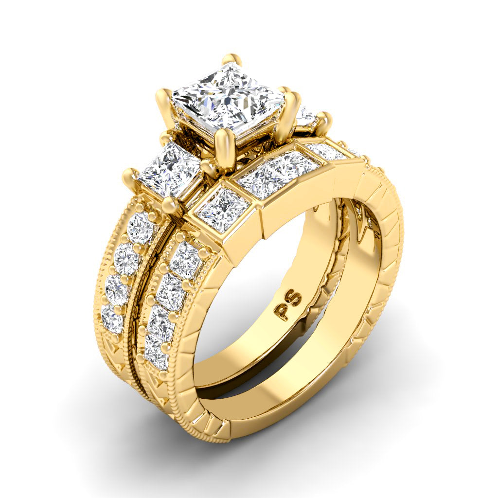 1.85-3.00 CT Princess & Round Cut Diamonds - Bridal Set