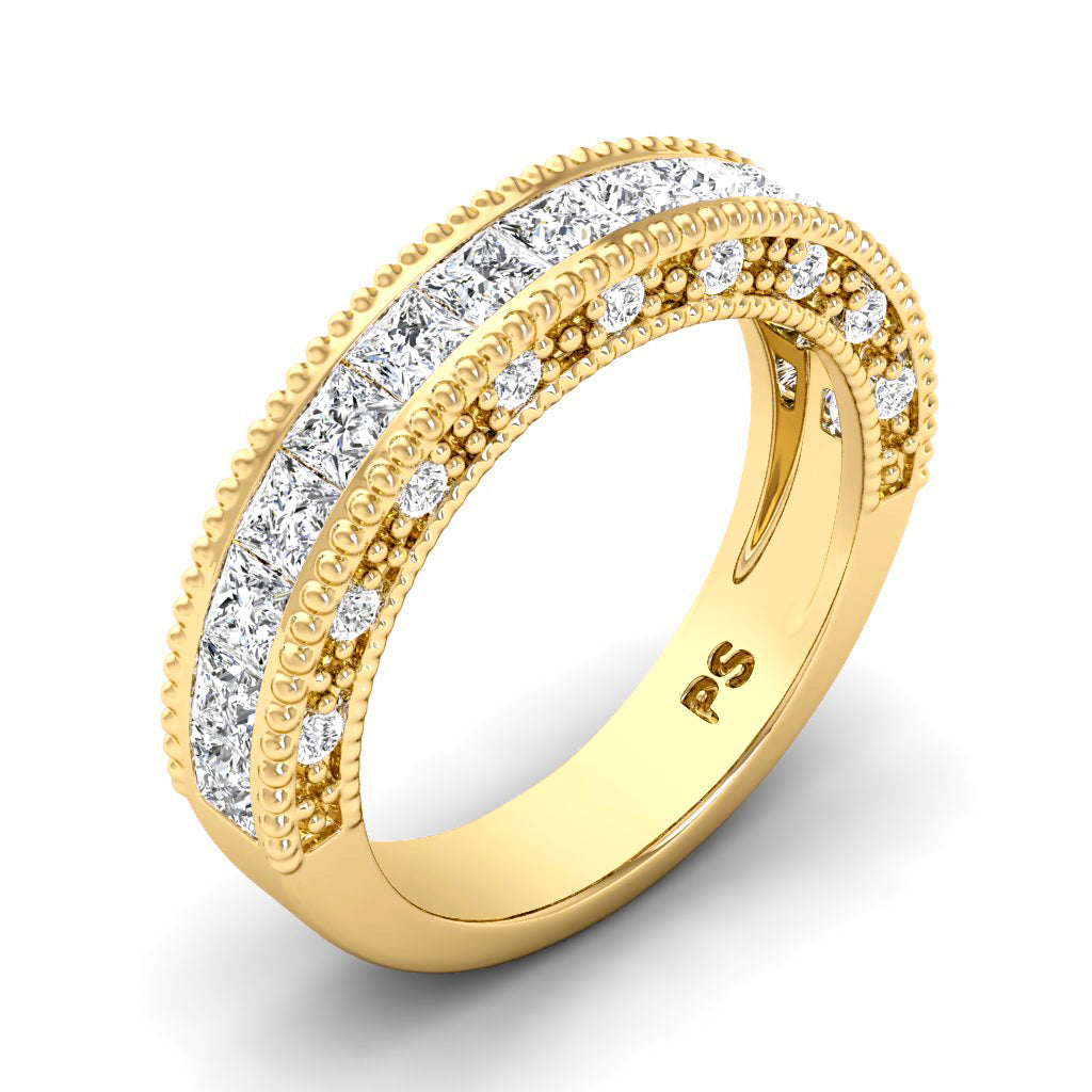 1.50 CT Princess & Round Cut Natural Diamonds - Wedding Band