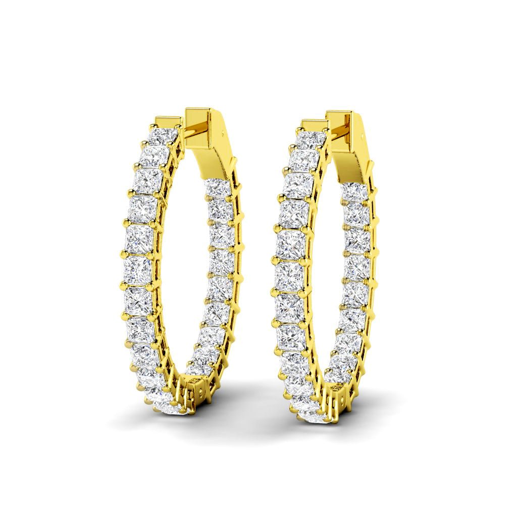 5.50-8.50 CT Princess Cut Natural Diamonds - Hoop And Drop Earrings