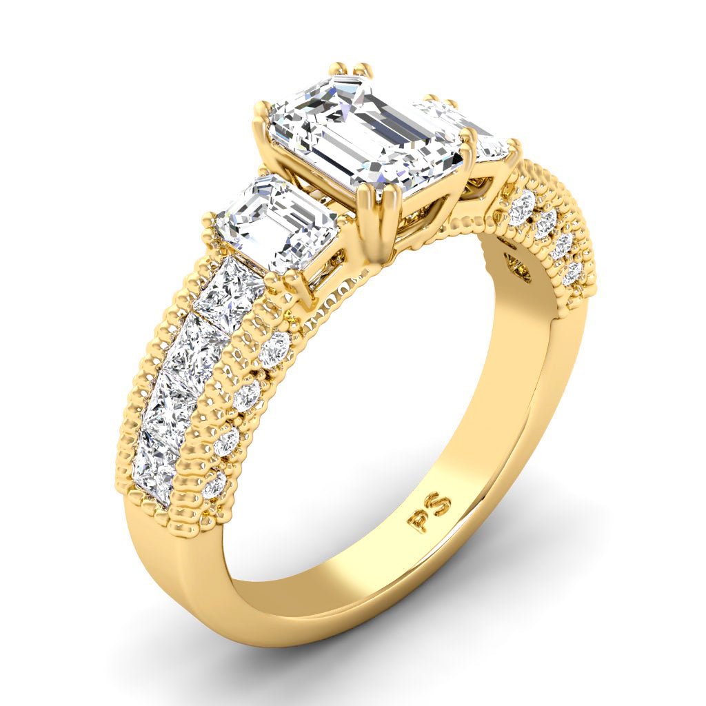 1.95-3.10 CT Emerald & Princess & Round Cut Natural Diamonds - Engagement Ring