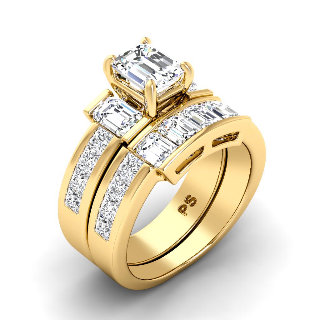 3.05 - 4.20 CT Emerald & Princess Cut Natural Diamonds - Bridal Set - Primestyle.com