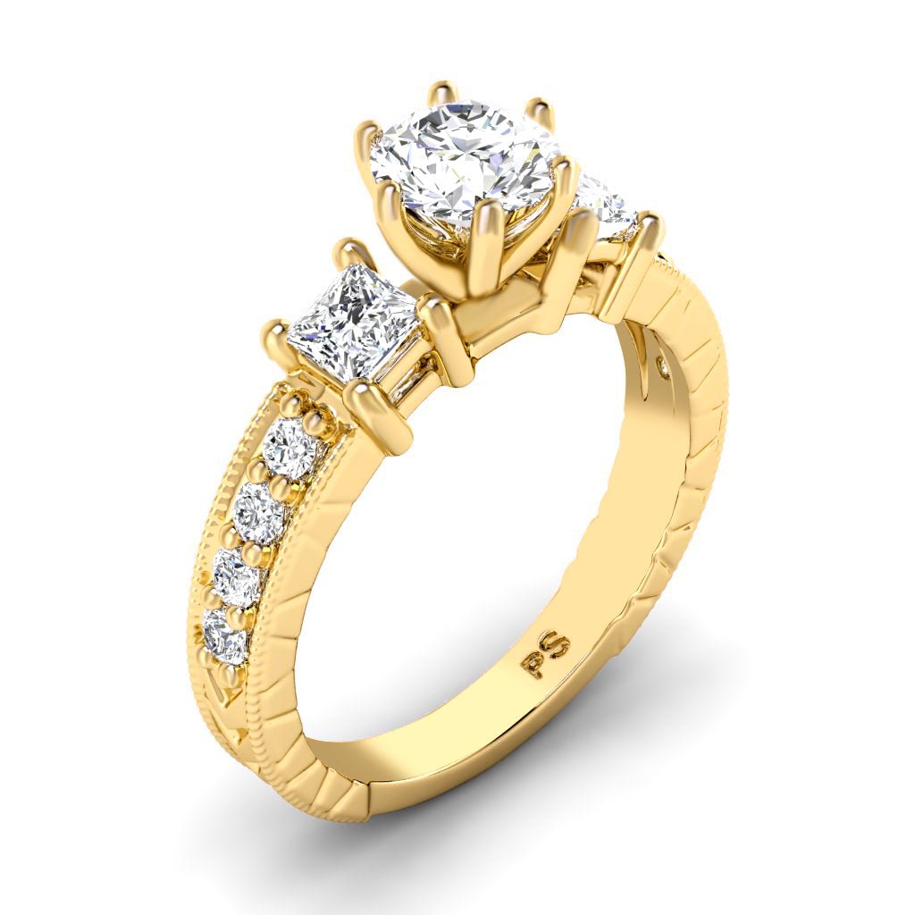 1.05-2.20 CT Princess & Round Cut Natural Diamonds - Engagement Ring