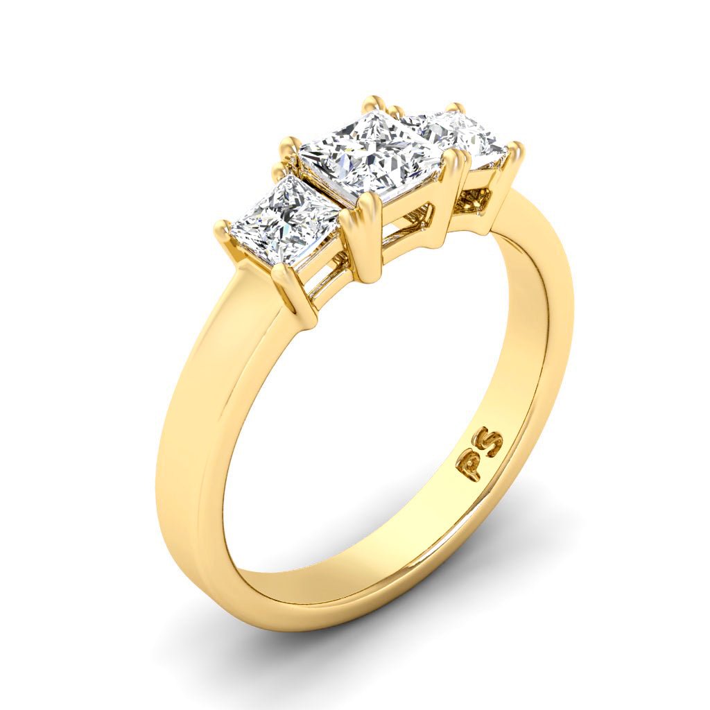 0.90 CT Princess Cut Lab Grown Diamonds - Three Stone Ring - Primestyle.com