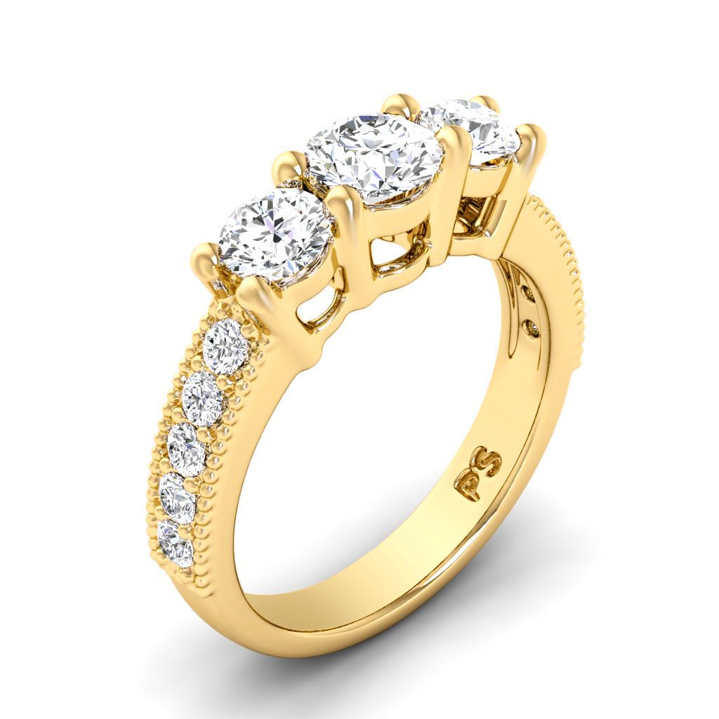 1.35-6.85 CT Round Cut Diamonds - Three Stone Rings