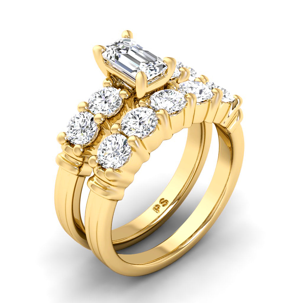 1.90-4.40 CT Round & Emerald Cut Lab Grown Diamonds - Bridal Set