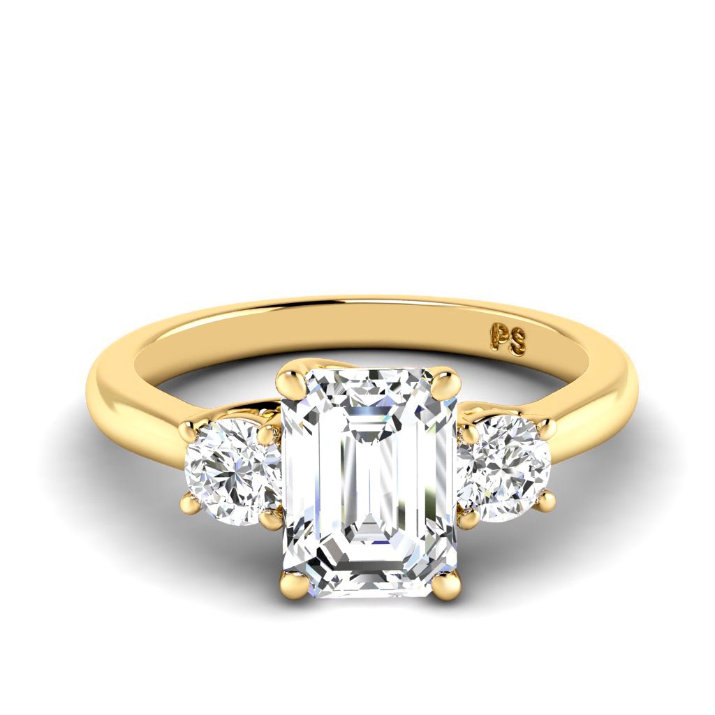 0.95-6.45 CT Emerald & Round Cut Diamonds - Three Stone Rings