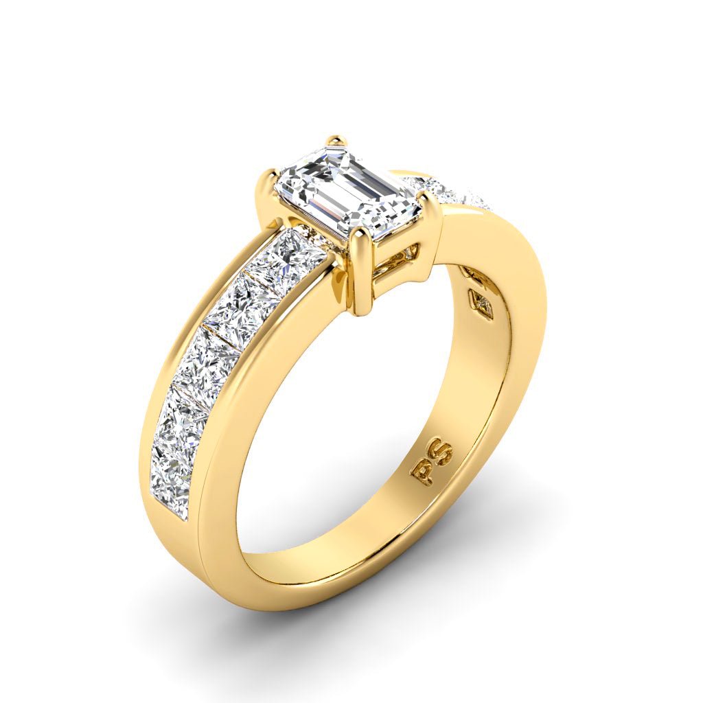 1.85-3.00 CT Emerald & Princess Cut Natural Diamonds - Engagement Ring