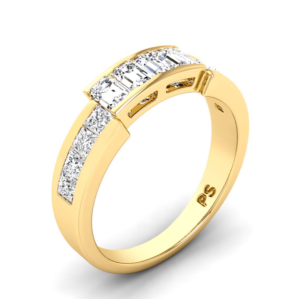 1.40 CT Emerald & Princess Cut Diamonds - Wedding Band