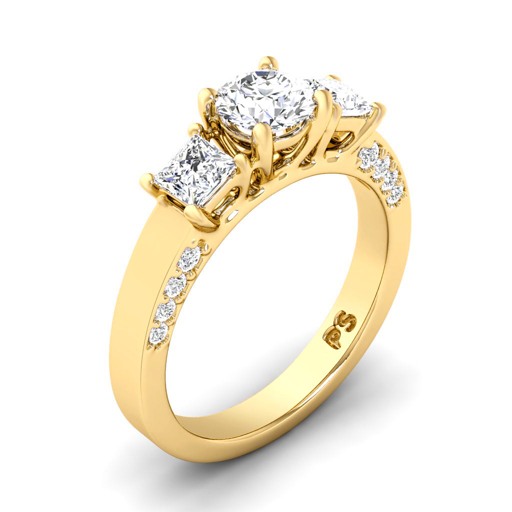 1.30-1.55 CT Princess & Round Cut Natural Diamonds - Three Stone Rings