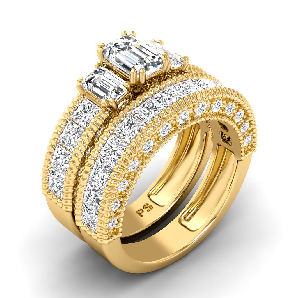 3.45-4.60 CT Emerald & Princess & Round Cut Natural Diamonds - Bridal Set