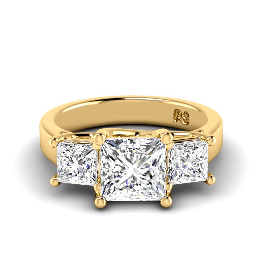 0.90 CT Princess Cut Natural Diamonds - Three Stone Rings