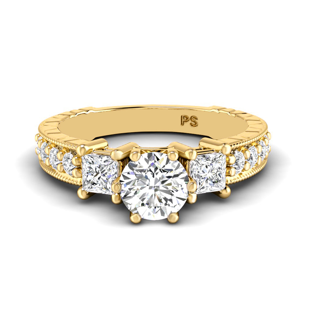 1.05-2.20 CT Princess & Round Cut Natural Diamonds - Engagement Ring