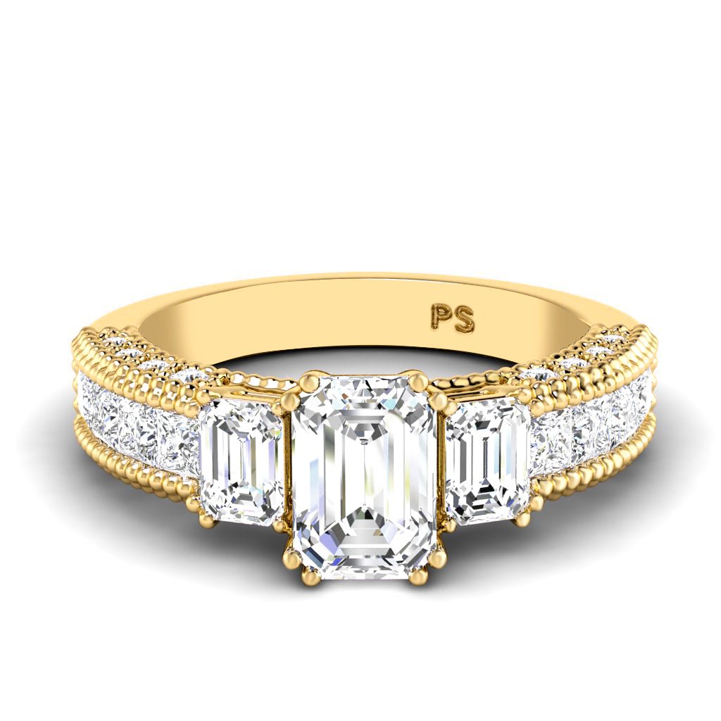 1.95 - 3.10 CT Emerald & Princess & Round Cut Natural Diamonds - Engagement Ring - Primestyle.com
