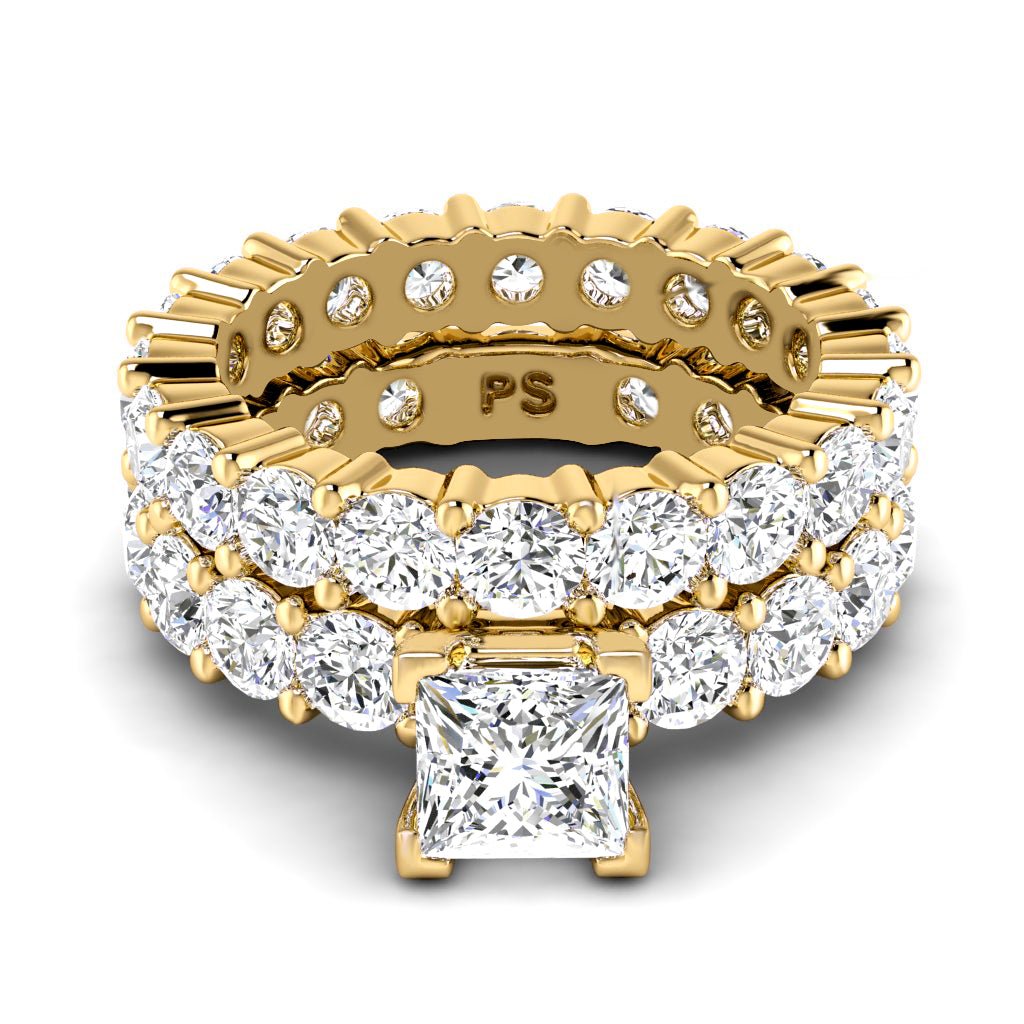 5.65 - 6.80 CT Princess & Round Cut Natural Diamonds - Bridal Set - Primestyle.com