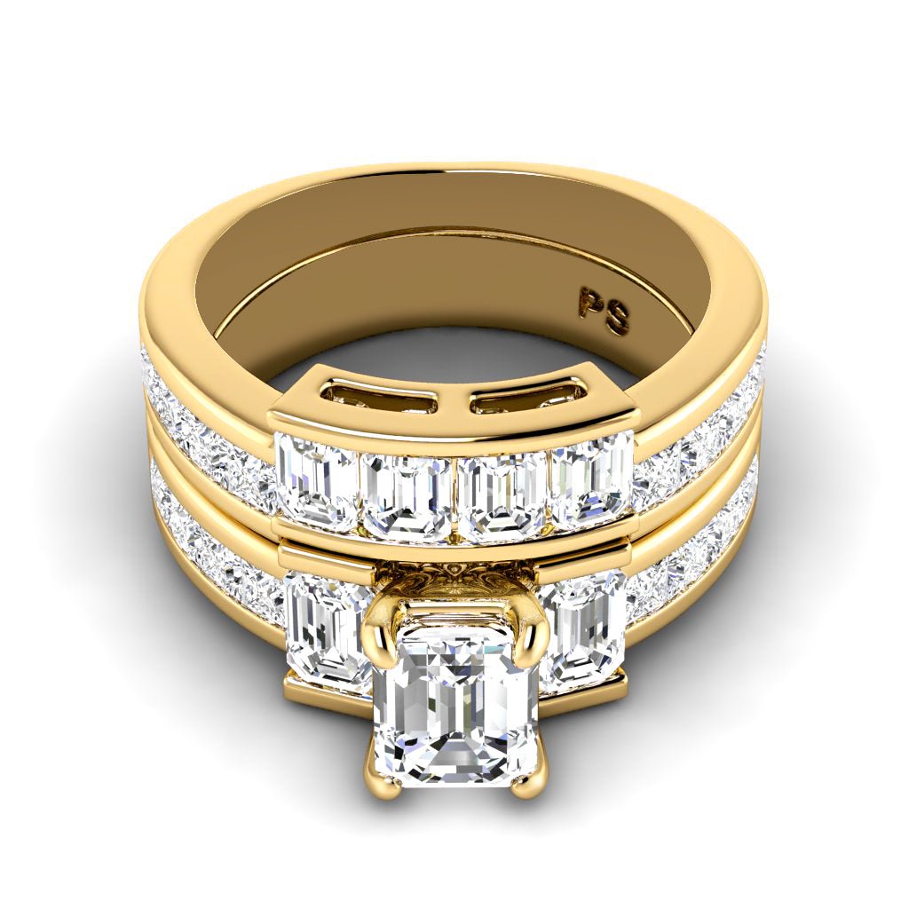 3.05 - 4.20 CT Emerald & Princess Cut Natural Diamonds - Bridal Set - Primestyle.com