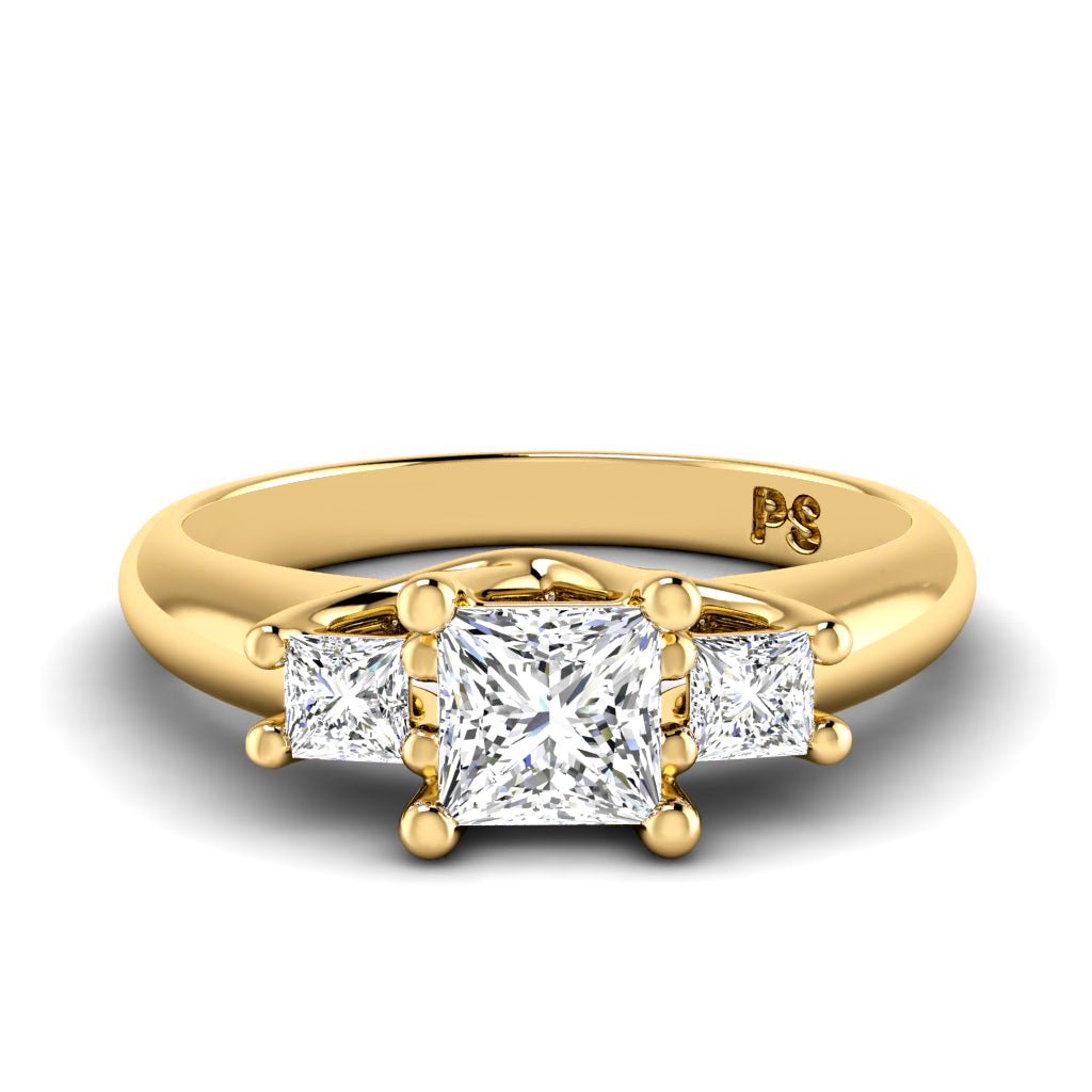 0.75 - 0.95 CT Princess Cut Natural Diamonds - Three Stone Rings - Primestyle.com