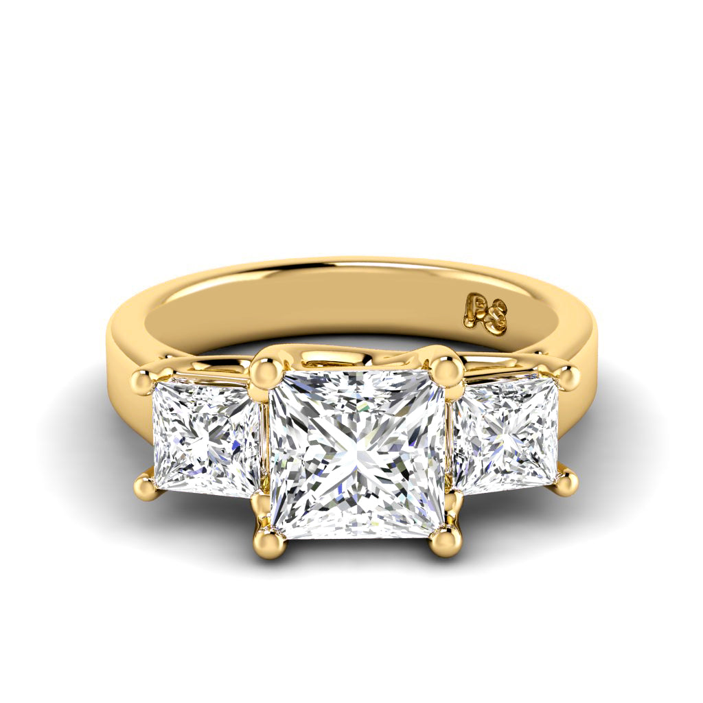 0.90 CT Princess Cut Lab Grown Diamonds - Three Stone Ring