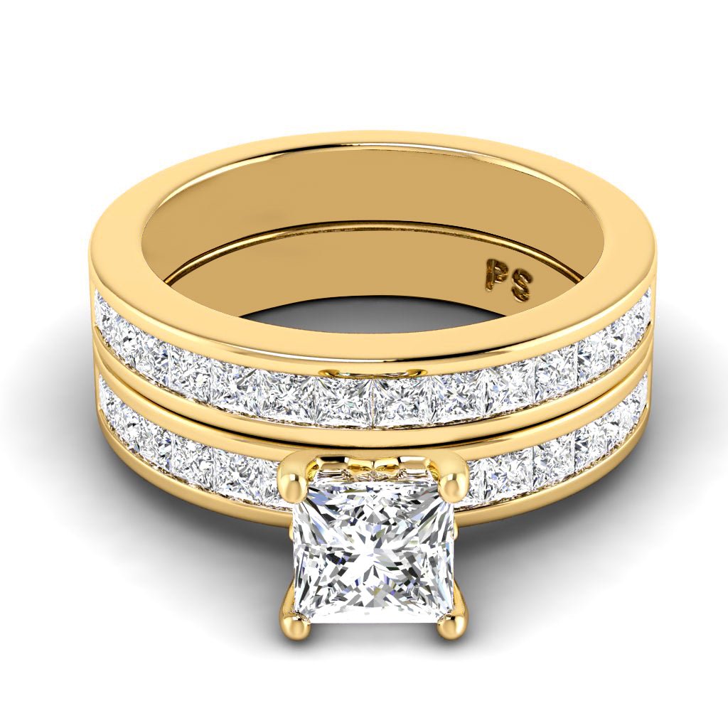 2.10 - 3.25 CT Princess Cut Natural Diamonds - Bridal Set - Primestyle.com