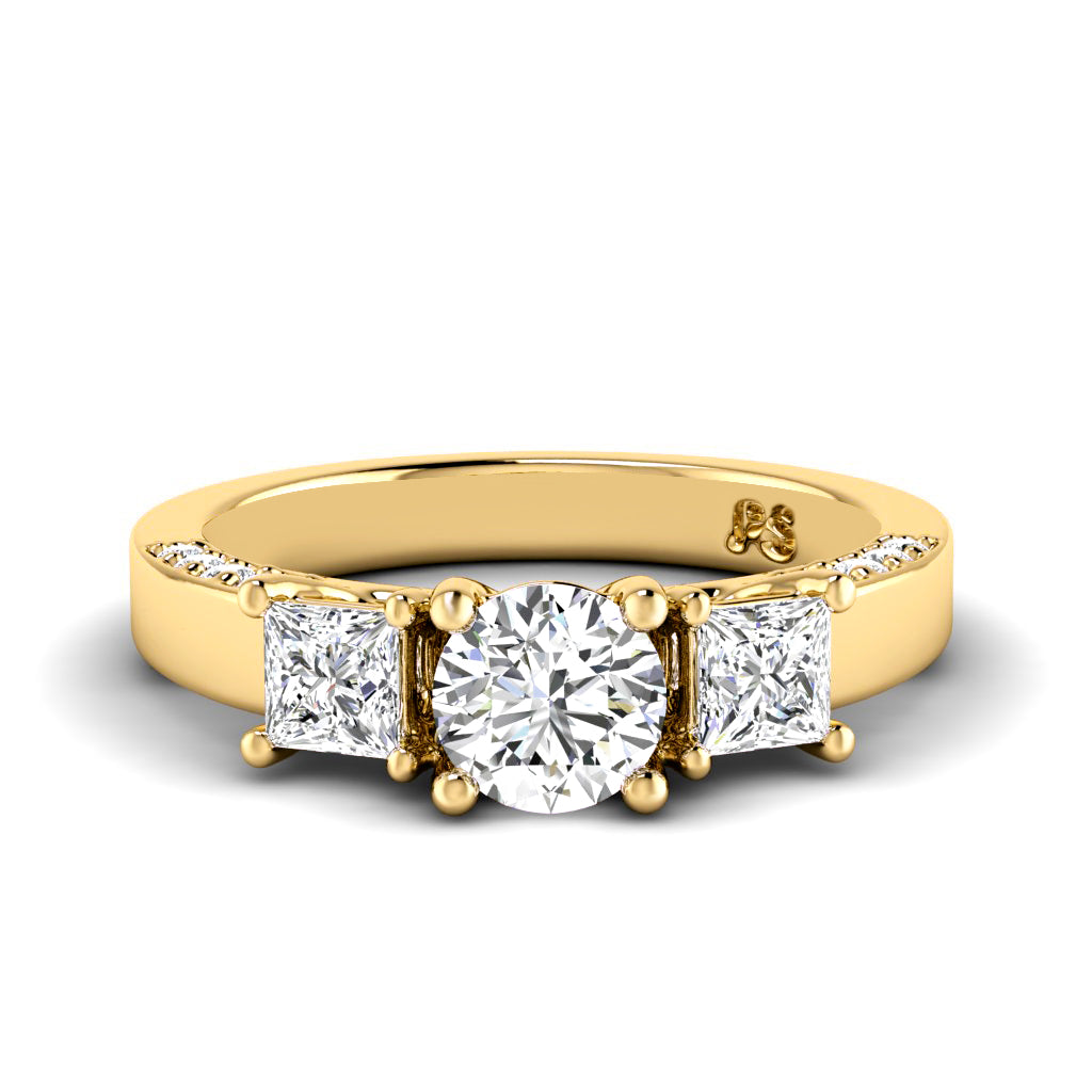 1.30-1.55 CT Princess & Round Cut Natural Diamonds - Three Stone Rings