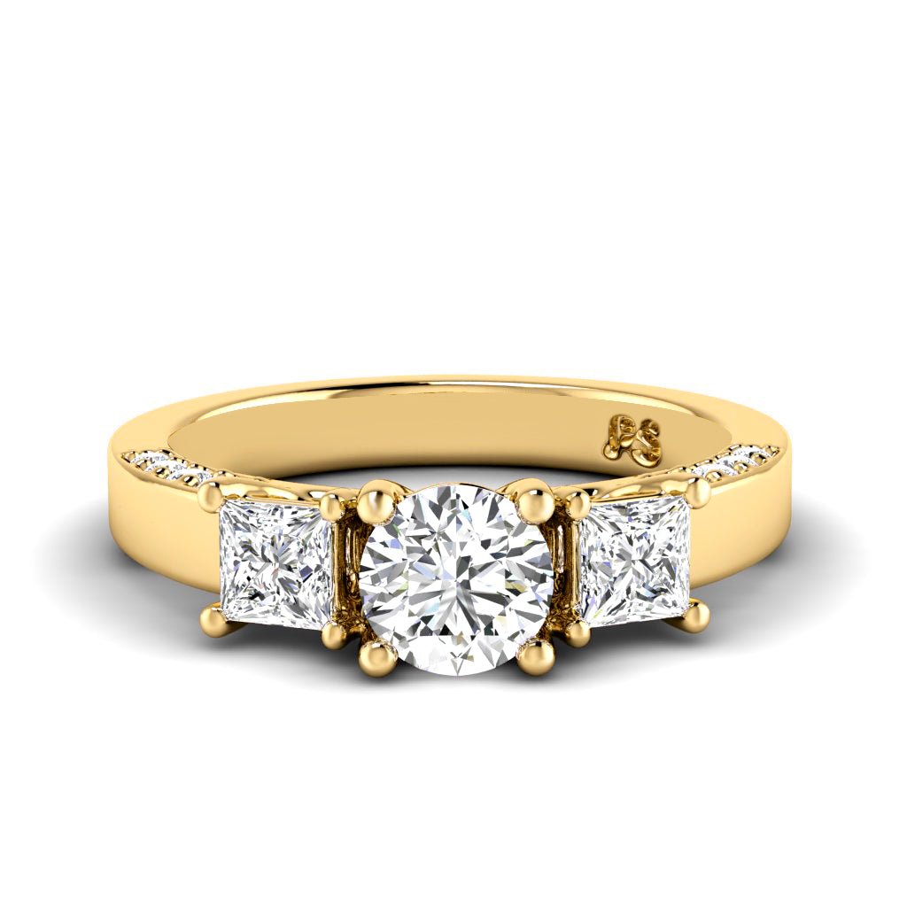 1.30-1.55 CT Princess & Round Cut Natural Diamonds - Three Stone Rings