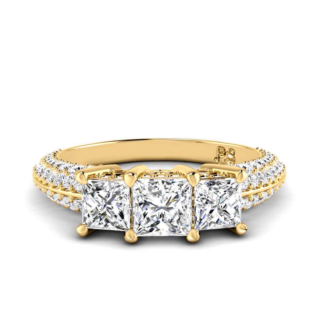 2.25 CT Round & Princess Cut Diamonds - Three Stone Ring
