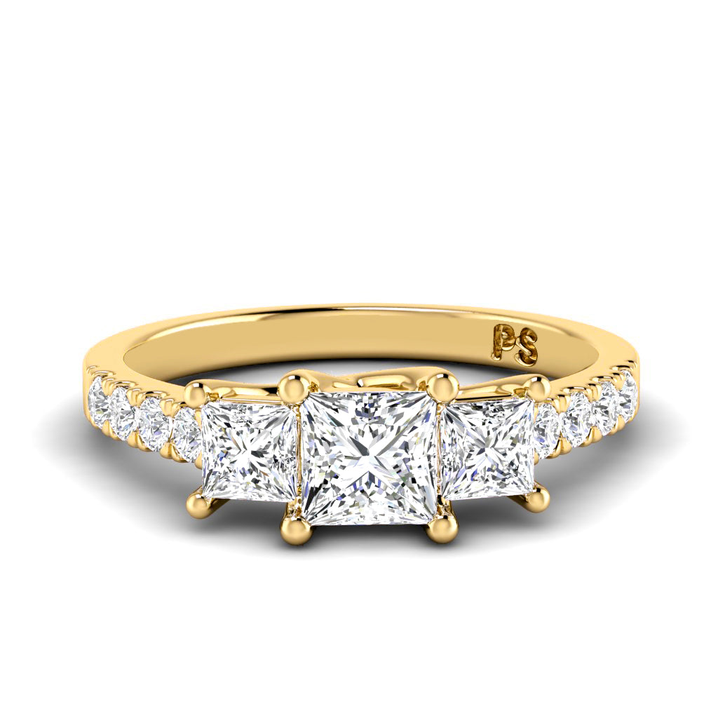 1.10 CT Round & Princess Cut Diamonds - Three Stone Ring
