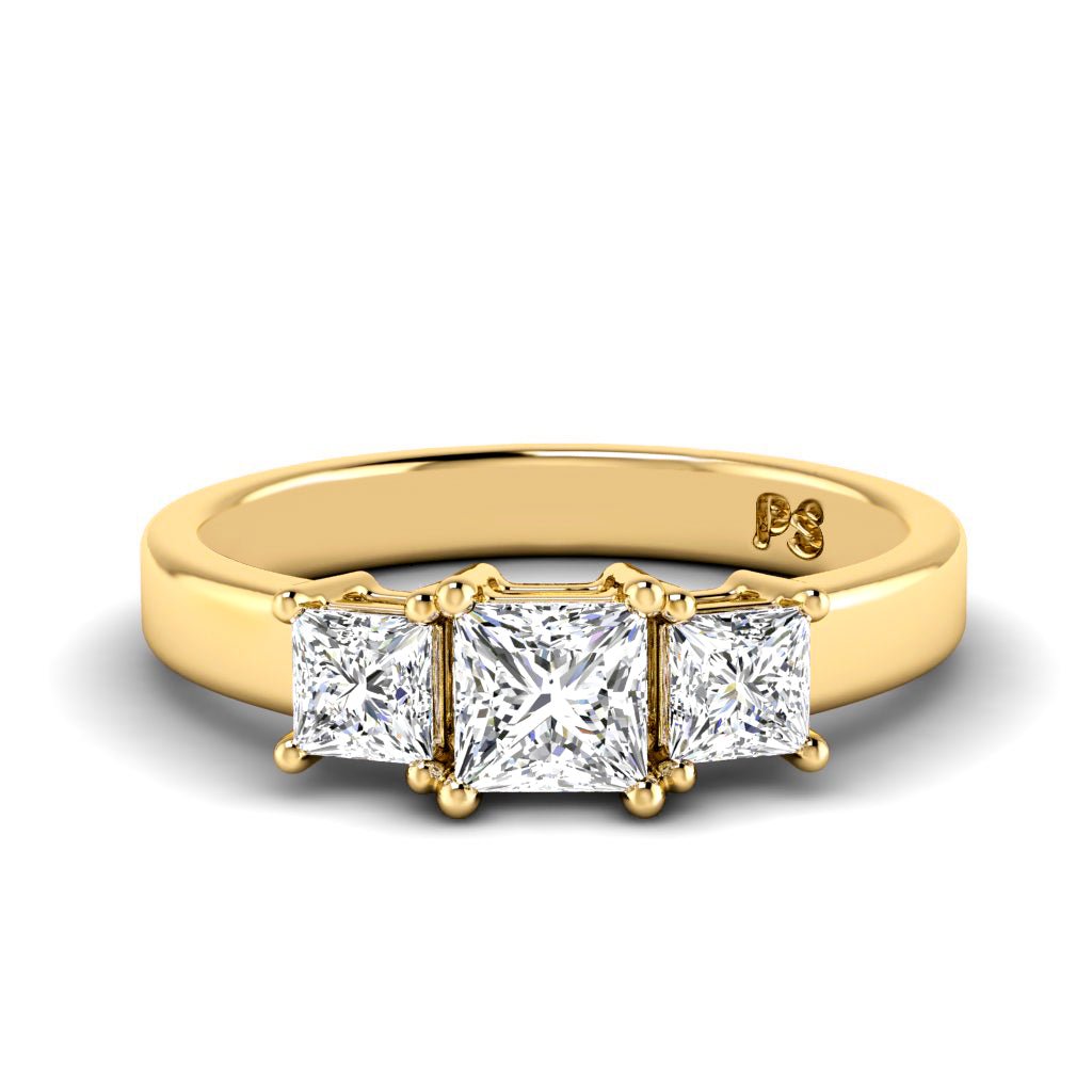 0.95-6.45 CT Princess Cut Diamonds - Three Stone Rings