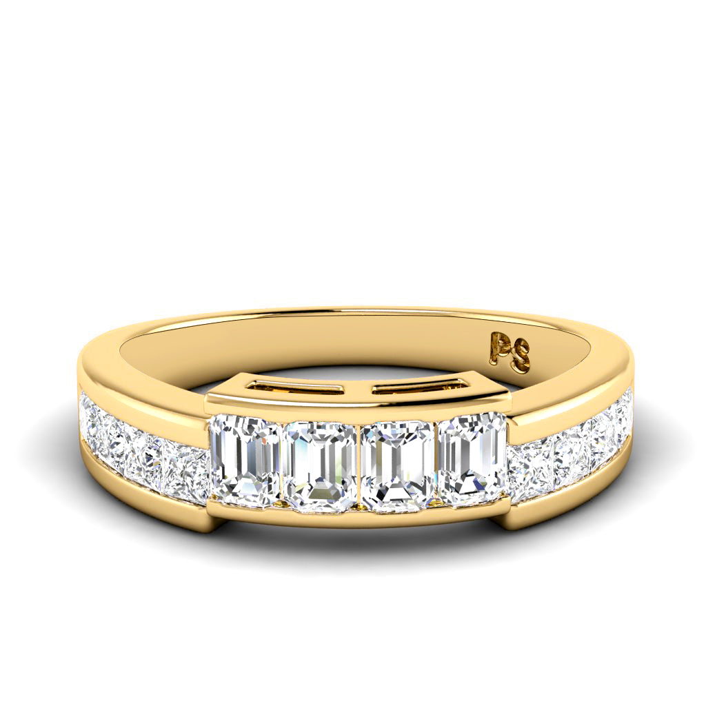 1.40 CT Emerald & Princess Cut Natural Diamonds - Wedding Band