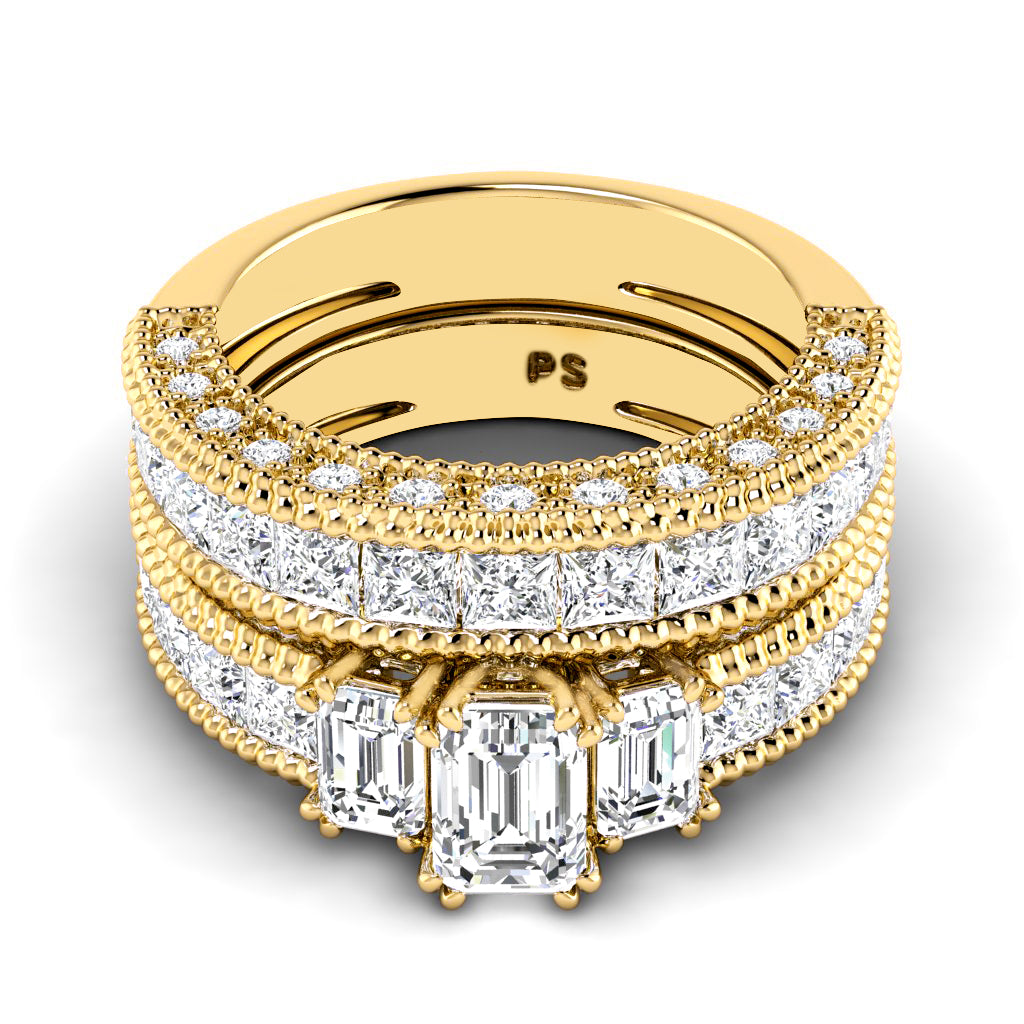 3.45-4.60 CT Emerald & Princess & Round Cut Natural Diamonds - Bridal Set