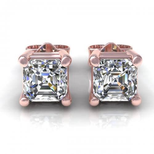 0.25-2.00 CT Ascher Cut Diamonds - Stud Earrings - Primestyle.com