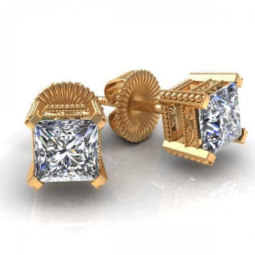 0.25-2.00 CT Princess Cut Diamonds - Stud Earrings - Primestyle.com