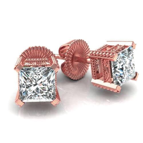 0.25-2.00 CT Princess Cut Diamonds - Stud Earrings