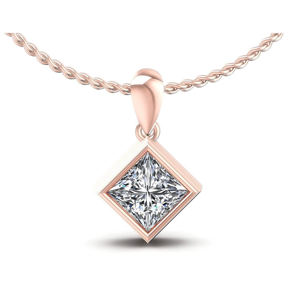 0.35-1.50 CT Princess Cut Natural Diamonds - Solitaire Pendant