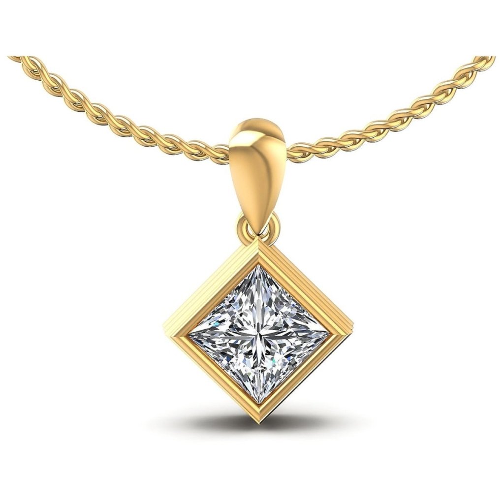 0.35 CT Princess Cut Natural Diamonds - Solitaire Pendant