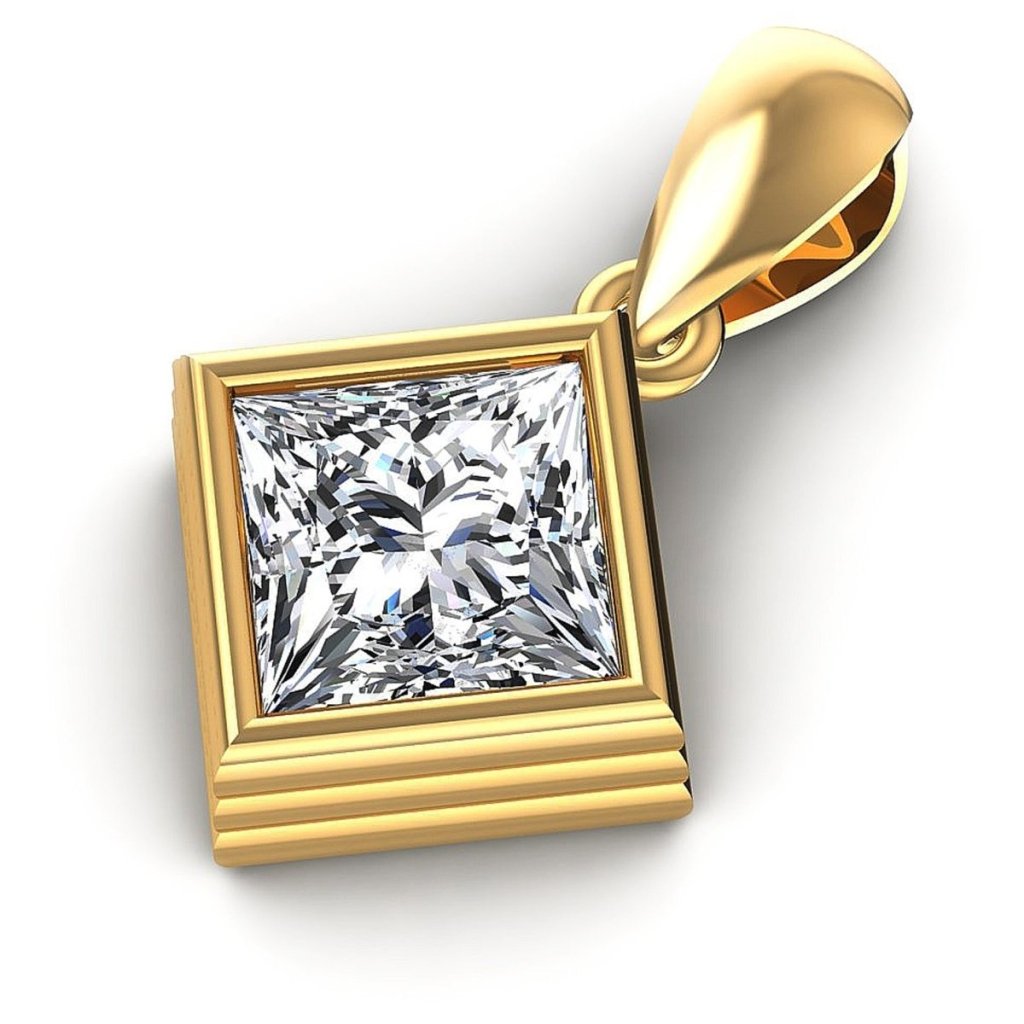 0.35 CT Princess Cut Natural Diamonds - Solitaire Pendant