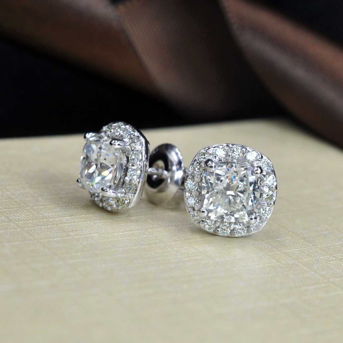 0.35-2.10 CT Cushion & Round Cut Natural Diamonds - Stud Earrings