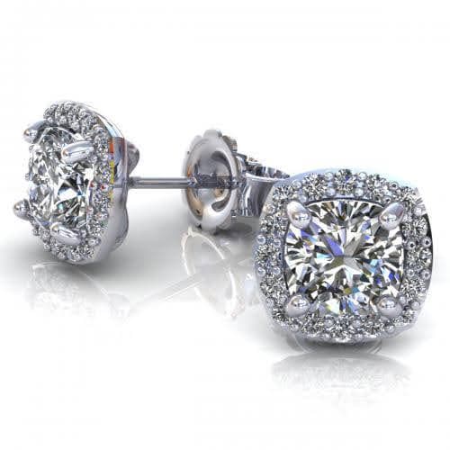 0.35-2.10 CT Cushion & Round Cut Natural Diamonds - Stud Earrings