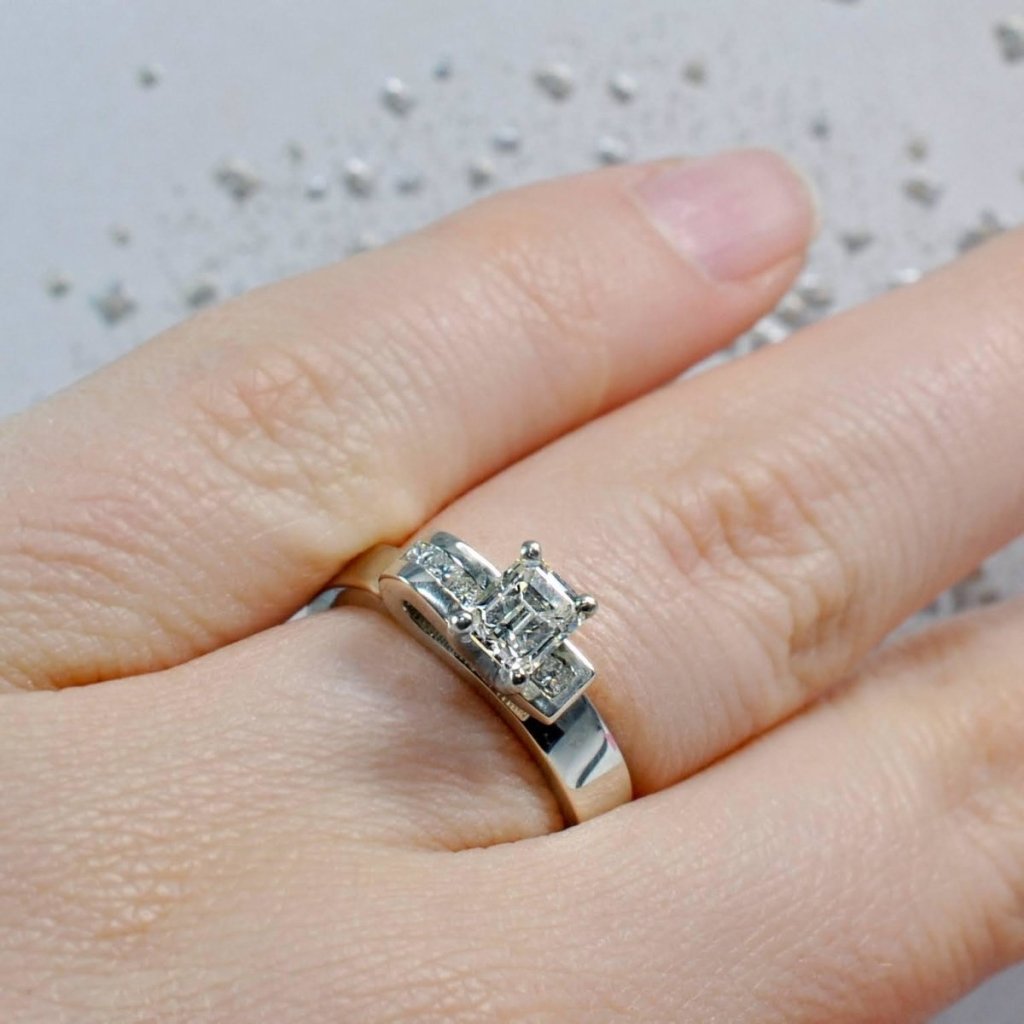 0.45-1.60 CT Emerald & Princess Cut Natural Diamonds - Engagement Ring