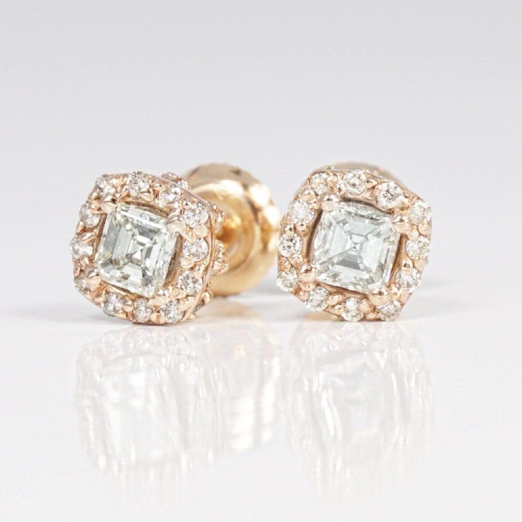 0.45-2.20 CT Ascher & Round Cut Natural Diamonds - Stud Earrings