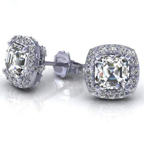 0.45-2.20 CT Ascher & Round Cut Natural Diamonds - Stud Earrings